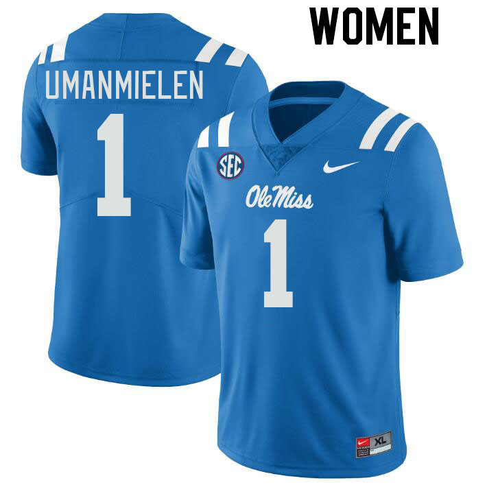 Women #1 Princely Umanmielen Ole Miss Rebels College Football Jerseys Stitched-Power Blue